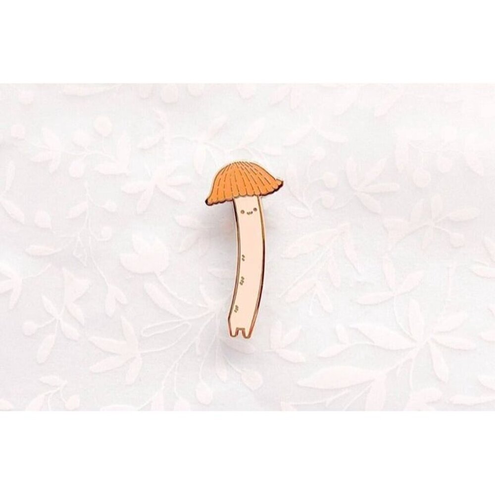 Chibi Orange Bonnet Mushroom Enamel Pin - Gold Plated Kawaii Jewelry & Brooch - Picture 7 of 9